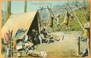 Deer Hunting postcard   OREGON   tent camping   702  
