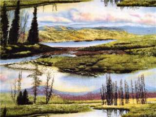New Trees Fabric BTY Landscape Mountains Lake Sky  