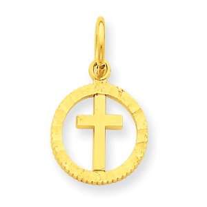  Satin 14k Gold Eternal Life Cross Charm: Jewelry