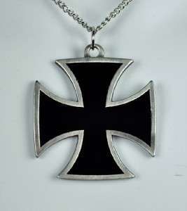 BLACK IRON CROSS NECKLACE PUNK ROCK METAL SKULL BARON WWII OCCULT 