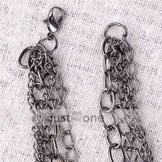 Fashion Metal Multi Chains Necklace Black Cross Pendant  