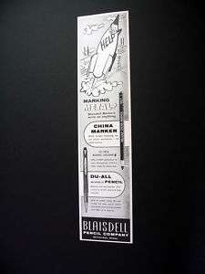 Blaisdell China Marker & Du All Pencil 1958 print Ad  