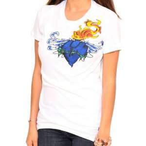   White Sacred Heart with Burnout Womens Large T Shirt: Automotive