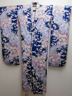   SHIPPING!! 13a0522 Japanese Kimono FURISODE Flying Crane Tall Silk Mix