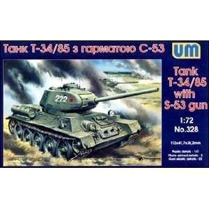  T34/85 WWII Soviet Tank w/S53 Gun & Photo Etched 1 72 Uni 