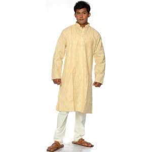   Khadi Kurta Pajama with Woven Stripes   Pure Cotton 