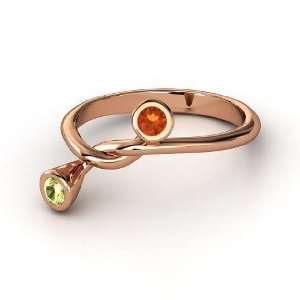  String Ring, 14K Rose Gold Ring with Fire Opal & Peridot Jewelry