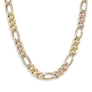    Solid 14k Tri Color Gold Figaro Chain Necklace 6.7mm: Jewelry