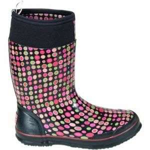 BOGS Taylor High Rubber Boots Black Polka Dots Womens Waterproof 