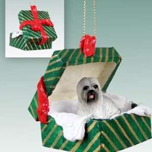    Lhasa Apso Green Gift Box Dog Ornament   Gray: Home & Kitchen
