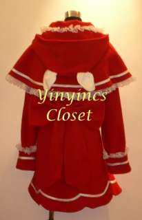 Cosplay Gothic Lolita Red coat Teddy Bear Hood costume  