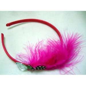  Bright PInk Feather Satin Headband: Beauty