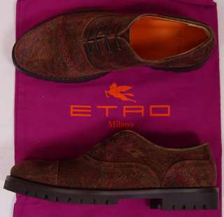 ETRO SHOES $840 BORDEAUX SUEDE PAISLEY PRINT CHUNKY SOLED OXFORDS 10 