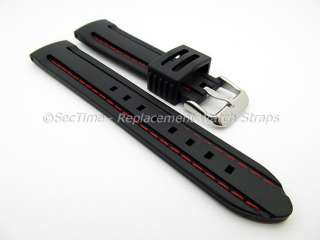 Rubber/Silicon Waterproof Watch Strap PANOR Black/Red 22mm  