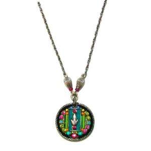 Firefly Antique Steel Elaborate Circle Mosaic Pendant Necklace with 