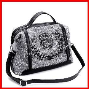  Faux PU Leather+Rhinestone+Sequins Bright Paillette Bling 