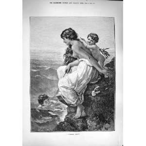  1884 Swimming Lesson Mother Children Seaside Scene