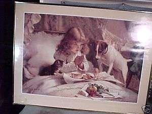 PRINT SUSPENSE BURTON BARBER 1894 LITTLE GIRL DOG & CAT  