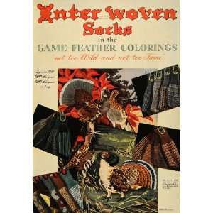  1937 Ad Interwoven Socks Game Feather Colorings Du Pont 