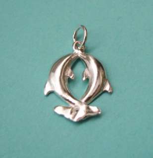 Sterling Silver 2 Dolphin Love Animal Pendant  