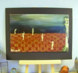 Orig Art Oil Painting C PETERSON chess game surrealism  