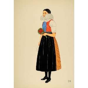  1939 Folk Costume Woman Moravia Czech Republic Litho 