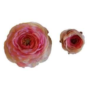 Ranunculus Artificial Flower Pin Brooches, Set of 2, Pink 