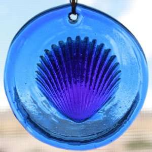 Window Suncatcher Sea Shell in Blue Hanging Glass Suncatcher   3.25 