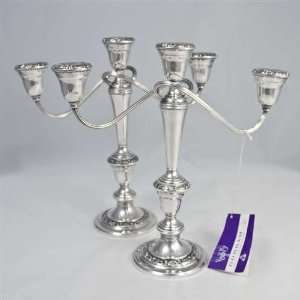  Melrose by Gorham, Silverplate Candelabrum Pair, 3 Branch 