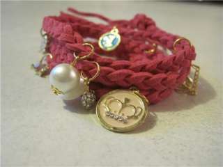 Hot Pink Braid Suede Leather Wrap Charm Bracelet~*~AND~*A Juicy 