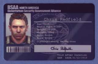 BSAA ID Card Resident Evil 5 Biohazard North America  