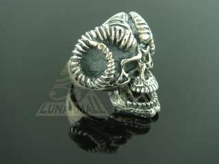 Egyptian 925 Silver Jewelry Ram Buck Skull Ring 10  