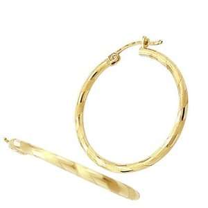  Hoop Earrings 14k Yellow Gold Fashion Huggies 1.00 inch 