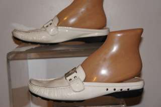 Stuart Weitzman Canine White Mules Patent Leather Sandals Shoe Shoes 