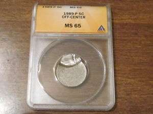 1989 P 5 CENT OFF STRUCK NICKEL MS65 ANACS  