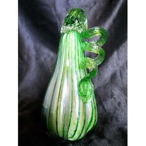   Blown Bright Green Ribbon Striped Glass Gourd Pumpkin: Home & Kitchen