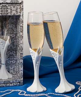 CALLA LILLY WEDDING SET  FLUTES GUEST BOOK CAKE & KNIFE  
