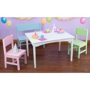  East Coast Pastel Table w/Bench & 2 Chairs: Home & Kitchen