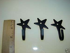 Black Wrought Iron Star Shaped Hooks Lot 3 USA Made  