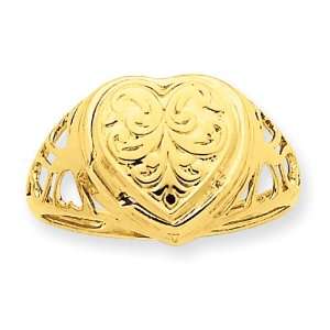  14k 10mm Heart Cartouche Embossed Locket Ring Jewelry