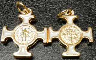 St. Benedict MINI Cross Medal White/Gold NEW! ITALY  