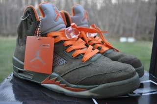 Air Jordan V 5 LS Retro Olive Size 8 with BONUS matching orange laces 