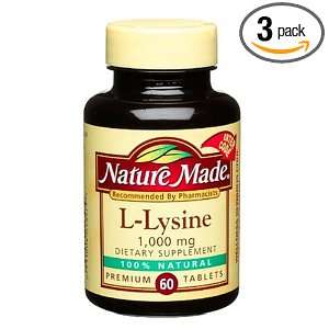  Nature Made L Lysine 1000mg, 60 Tablets (Pack of 3 