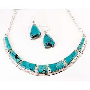   Navajo Silver Turquoise Necklace Earring Set By Ralph Johnson Jewelry