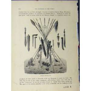 C1850 Bornean Weapons Sword Spear Antique Print