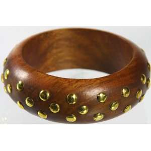   Brown Wooden Bangle Dotted with Golden Studs   Wood: Everything Else