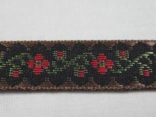 BLACK RED FLORAL EMBROIDERED JACQUARD RIBBON 2 YDS  