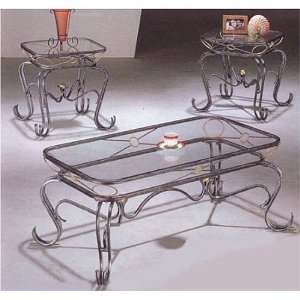  (3) PIECE WROUGHT IRON OCCASSIONAL TABLE SET