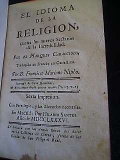 1776 date Spanish Francisco Mariano Nipho book  