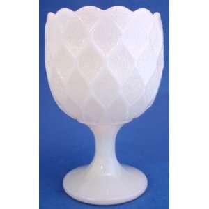  Milk Glass Scalloped Pedestal Vase Diamond Design